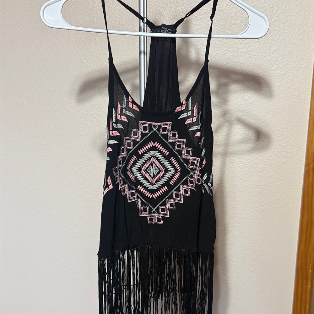 Rue21 Black and Pink Geometric Fringe Camisole